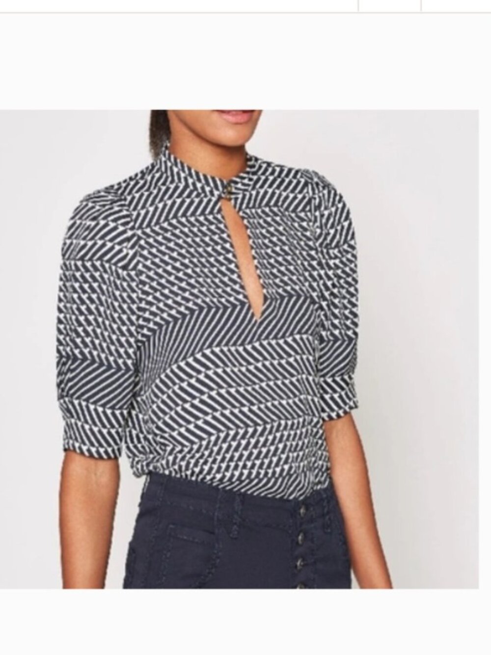 JOIE ENIDA GEOMETRIC PATTERN  BLOUSE BLACK WHITE SIZE XS